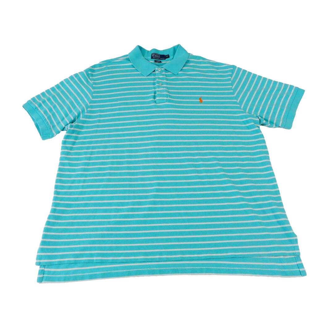 Ralph Lauren Vintage Y2K 90s Blue Striped Sri Lanka Cotton Polo Shirt 3XB Big